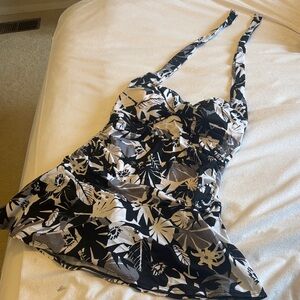 Swimsuits For All Black and White Floral One Piece